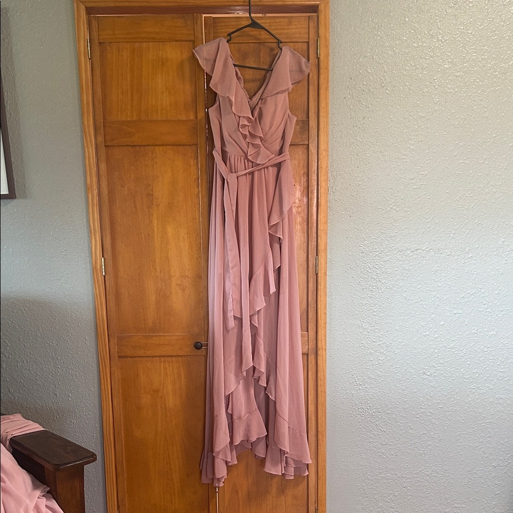 SHEIN Dusty Rose Ruffle Maxi Dress